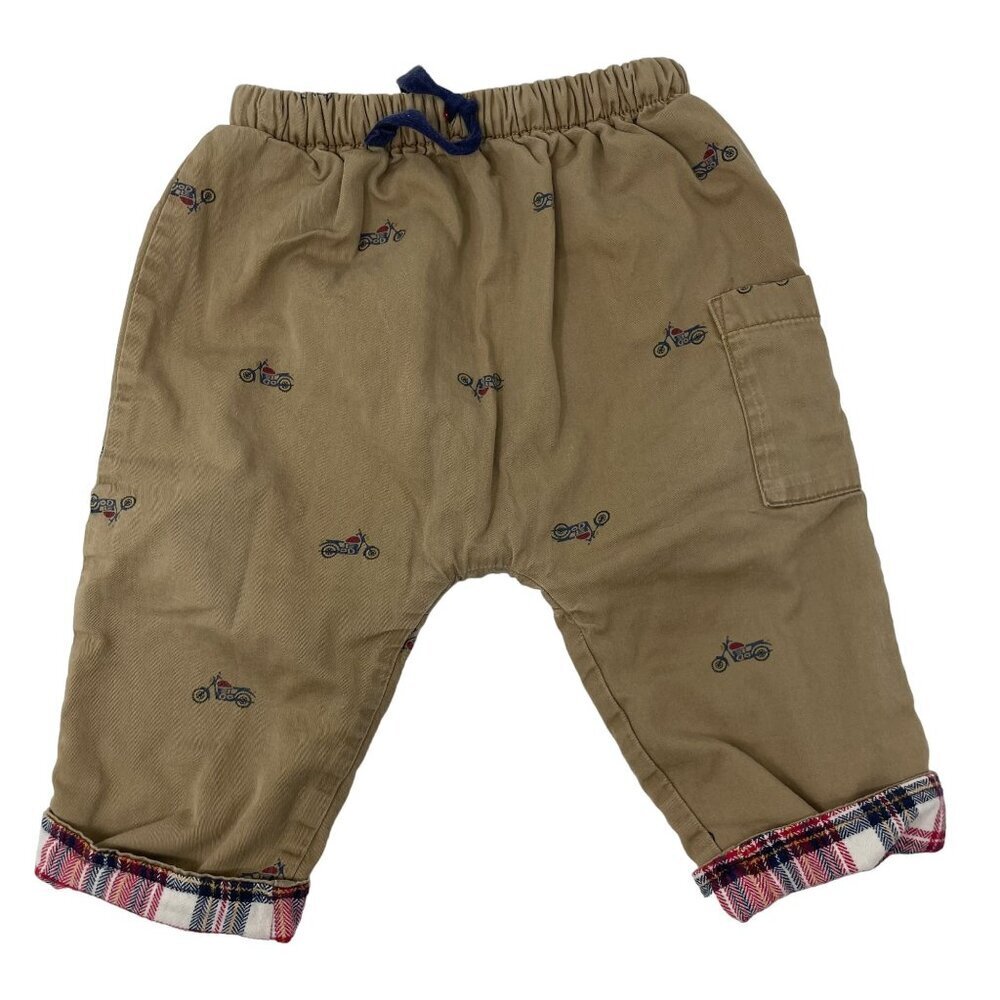 Hanna Andersson Toddler Pants Motorcycle Cotton Plaid Lined Khaki Pants Size 75
